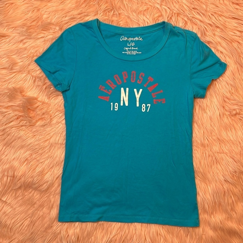 Aeropostale Blue Y2K Short Sleeve Fitted T Shirt Size Large